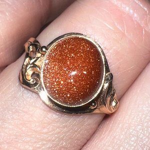 Stunning Antique 583 Russian Rose Gold Goldstone Ring Size 7.5